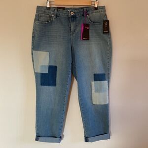 Style & Co Denim Jeans 12 Patchwork Curvy Fit Boyfriend Blue Disco Retro Refresh